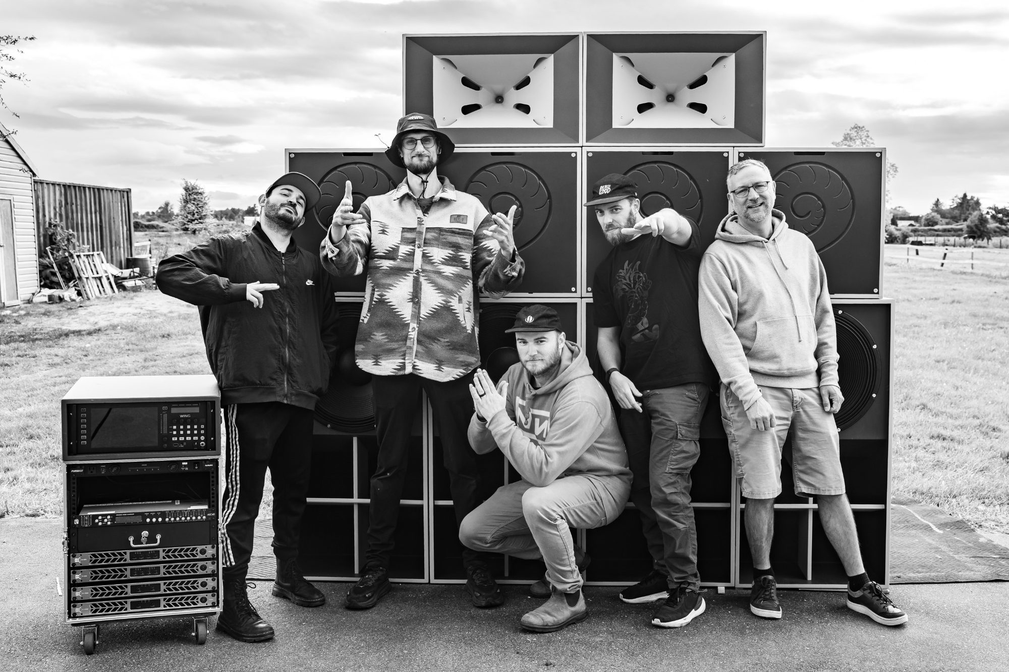 The Flora Sound System crew standing in front of the stack
